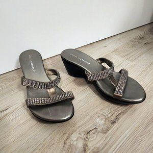 Athena Alexander silver strappy rhinestone crystal wedges heels sandals